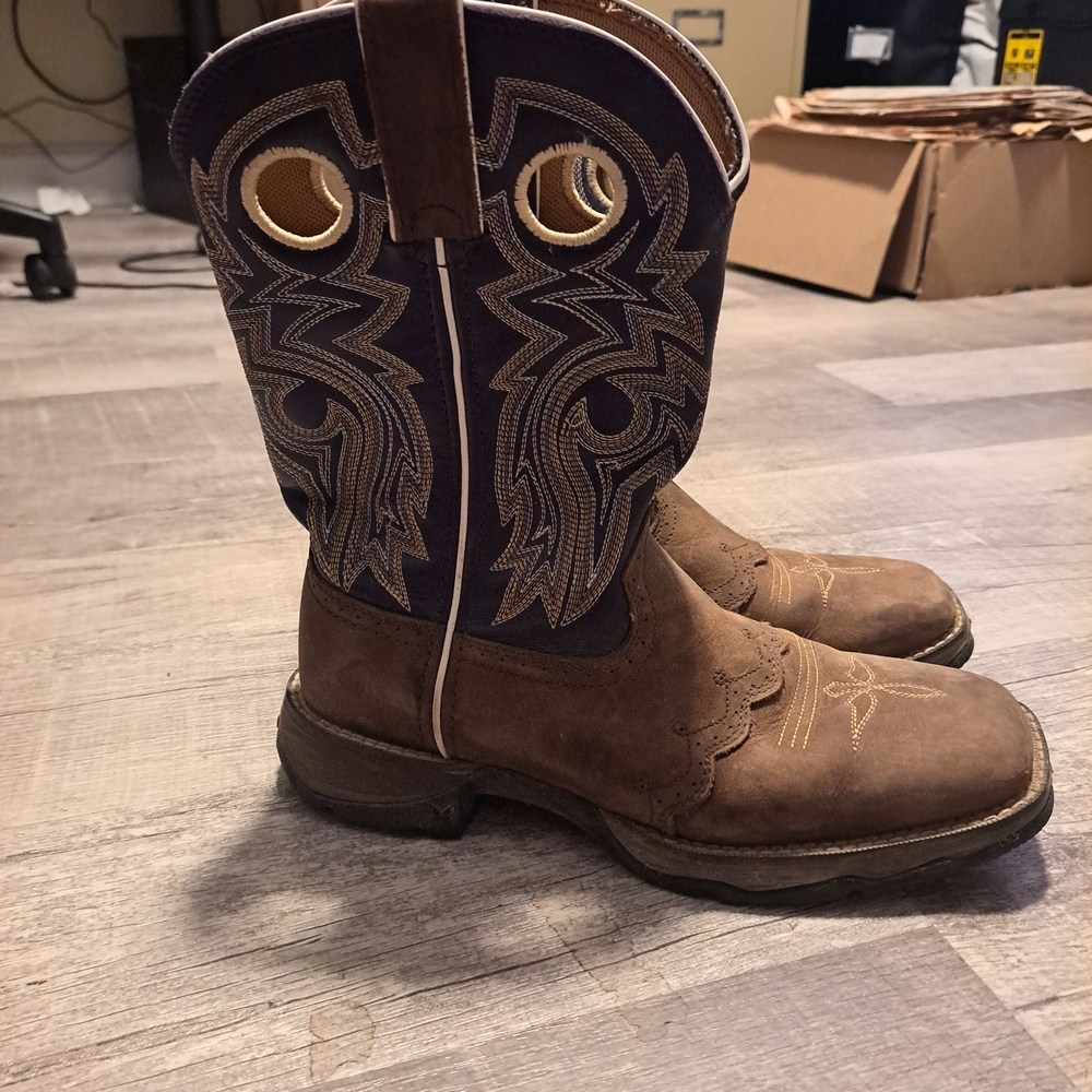 Durango Brown Suede Cowboy Boots with Navy Embroidered Shaft